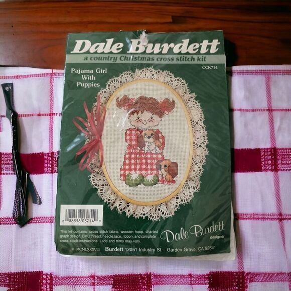 1988 Dale Burdett Cross Stitch Kit Pajama Girl With Puppies CCK714 Cottagecore. - Picture 9 of 12